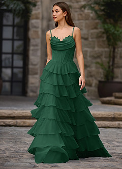 Floralace Verde Esmeralda Vestido de fiesta de corte A con volantes image5