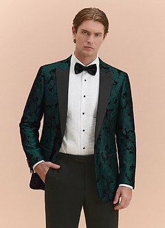 front Samuel Emerald Floral Jacquard Peak Lapel Tuxedo Jacket