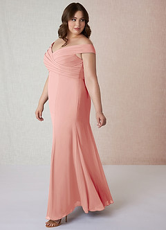 Azazie Lecia Bridesmaid Dresses Rosette Empire Off-The-Shoulder Pleated Chiffon Convertible Dress image10
