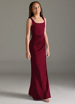 Azazie Mero Junior Burgundy Mermaid Pleated Stretch Satin Dress image3