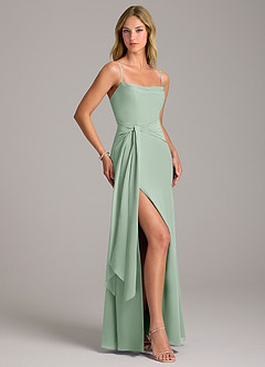 Azazie Tahlia Bridesmaid Dresses Agave A-Line with Belt Chiffon Dress image3