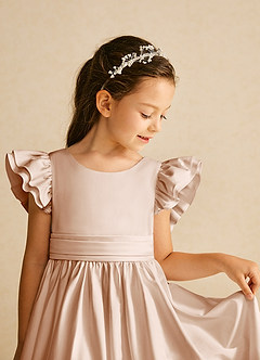 Azazie Piglette Flower Girl Dresses English Rose A-Line Bow Matte Satin Dress image3