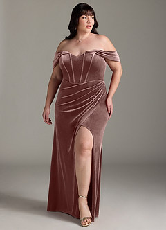 Azazie Jas Bridesmaid Dresses Espresso Sheath Off-The-Shoulder Corset Velvet Convertible Dress image9