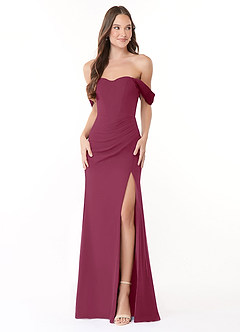 Azazie Lynnie Brautjungfernkleider Wandelbar Meerjungfrau-Linie Schulterfrei Chiffon Kleid Maulbeerrot image1