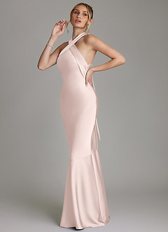 Azazie Reign Bridesmaid Dresses Blushing Pink Mermaid Pleated Stretch Satin Dress image6