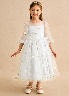 Azazie Elowen Blumenmädchenkleider A-Linie Herzausschnitt Spitze Kleid Elfenbein image3