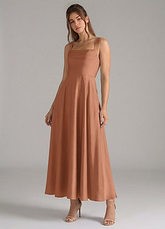 Azazie Shaude Bridesmaid Dresses Bronzer A-Line Pleated Stretch Satin Dress image4