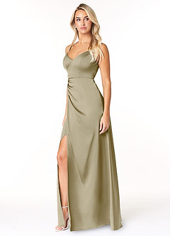 Azazie Marchella Bridesmaid Dresses Moss Green A-Line Corset Stretch Satin Dress image4