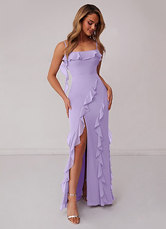 Barbie ♥ Azazie Bridesmaid Dresses Lilac Sheath Bow Chiffon Dress image4