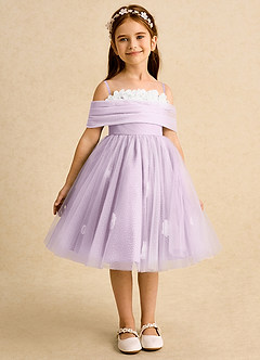 Azazie May Flower Girl Dresses Frosted Lilac Ball-Gown Pleated Tulle Dress image2