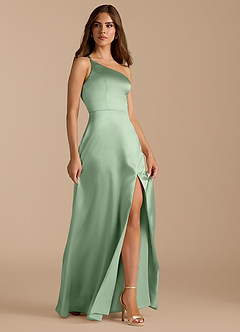 Azazie Trina Final Sale Matcha A-Line One Shoulder Metallic Satin Dress image6