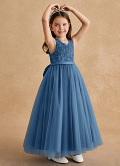 Azazie Cinna Flower Girl Dresses Twilight A-Line Lace Tulle Dress image3