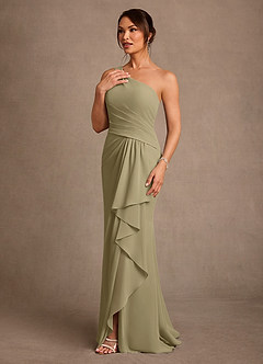 Azazie Floy Mother of the Bride Dresses Moss Green Sheath One Shoulder Chiffon Dress image2