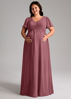 Azazie Verna Maternity Bridesmaid Dresses A-Line V-Neck Ruched Chiffon Floor-Length Dress image11
