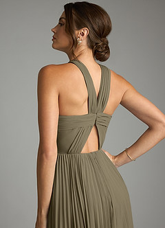 Azazie Afra Abiti da Damigella Abito A-Line in Chiffon Plissettato Willow Green image6