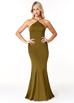 Azazie Stacey Final Sale Agave Mermaid Stretch Satin Dress image3
