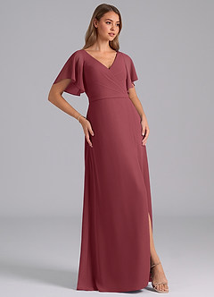 Azazie Ambrosia Brautjungfernkleider A-Linie Plissee Chiffon Kleid Merlot image4