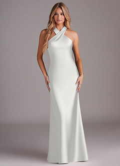 Azazie Doretta Bridesmaid Dresses White Mermaid Pleated Stretch Satin Dress image2