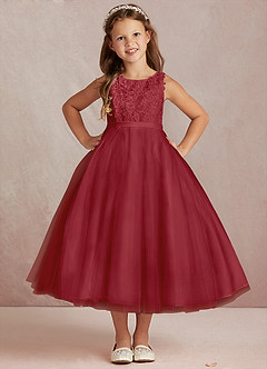 Azazie Calla Flower Girl Dresses Pomegranate Ball-Gown Lace Tulle Dress image2