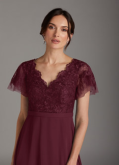 Azazie Singer Mother of the Bride Dresses Cabernet A-Line V-Neck Lace Chiffon Dress image6