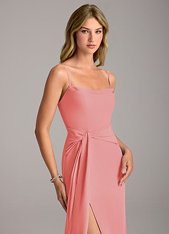 Azazie Tahlia Bridesmaid Dresses Coral A-Line with Belt Chiffon Dress image2