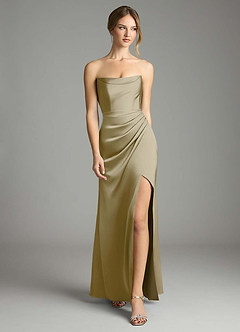 Azazie Leonis Bridesmaid Dresses Moss Green Mermaid Pleated Stretch Satin Convertible Dress image5