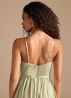 Azazie Alia Brautjungfernkleider A-Linie Plissee Metallischer Satin Kleid Moosgrün image6