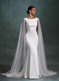 Azazie Oaklynn Wedding Dresses Diamond White Mermaid Boatneck Crepe Back Satin Dress image12
