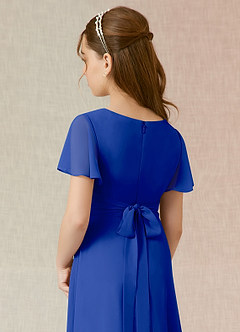 Azazie Induh Junior Royal Blue A-Line Ruched Chiffon Dress image5