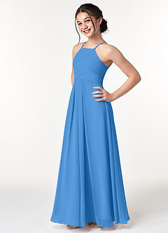 Azazie Ginger Junior A-Linie Plissee Chiffon Kleid Blauhäher image3