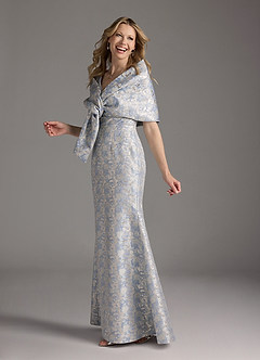 Azazie Elanor vestidos de madre de la novia Vestido de Azul Polvoriento de jacquard 1 de Sirena con Plisado image3