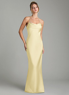 Azazie Mae Bridesmaid Dresses Lemon Sorbet Mermaid Pleated Stretch Satin Dress image1