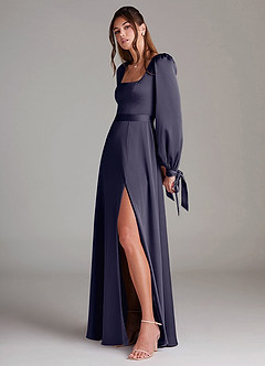 Azazie Leonia Bridesmaid Dresses Stormy A-Line Long Sleeve Stretch Satin Dress image5
