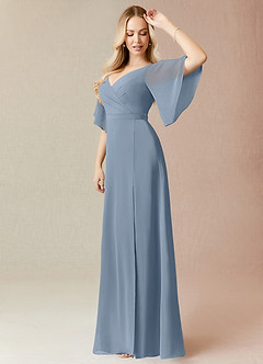 Azazie Cierra Bridesmaid Dresses Dusty Blue A-Line V-Neck Chiffon Dress image4