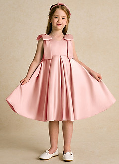 Azazie Guppie vestidos de niña de las flores Vestido de Rosetón de Satin Mate de Princesa con Plisado image1