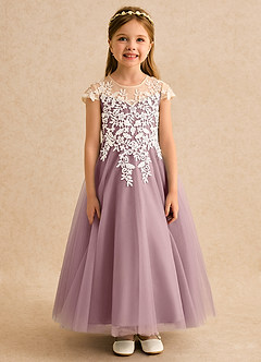 Azazie Dandelion Flower Girl Dresses Dusty Rose Ball-Gown Lace Dress image4