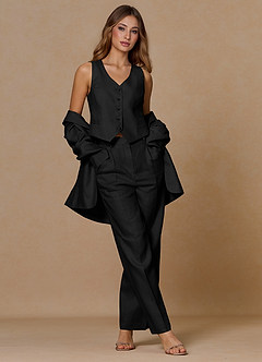 front Belicia Black 100% Linen 2-Piece Suit