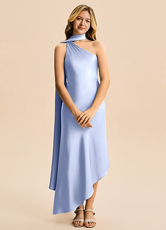 Azazie Briony Junior Ice Sheath Pleated Stretch Satin Dress image7