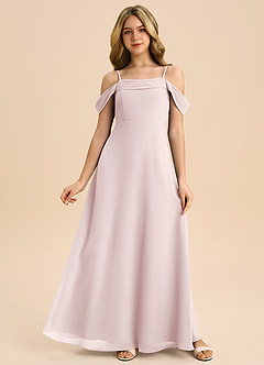 Azazie Anselie Junior Robe Trapèze en Mousseline de soie Épaule décolletée Rose Pâle image1