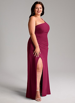 Azazie Eren Jurken voor bruidsmeisjes Jurk van Chiffon met Kolom One-shoulder Bourgondië image13