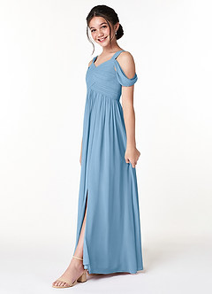 Azazie Lianne Junior Vestido de Azul Acero de Gasa de Corte En A con Vestidos sin tirantes image3
