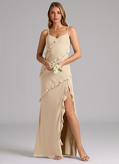Azazie Nancie Bridesmaid Dresses Champagne Mermaid Ruched Chiffon Dress image8