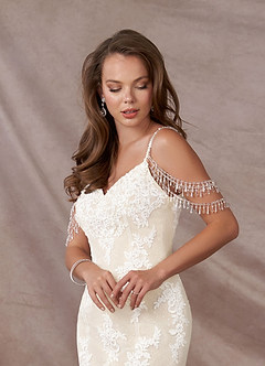 Azazie Saskia Abiti da Sposa Abito Sirena in Tulle Lustrini Bianco Diamante Champagne image8