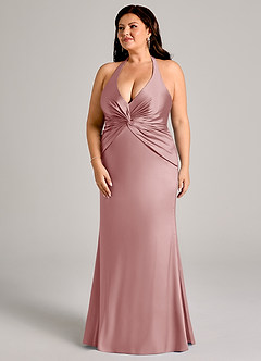 Azazie Valerie Jurken voor bruidsmeisjes Jurk van Stretch Satijn met Zeemeermin Geplooid Stoffige Roos image5