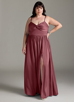 Azazie Zeya Robes de demoiselle d'honneur Robe Trapèze en Satin extensible Plissée Rose Du Désert image9