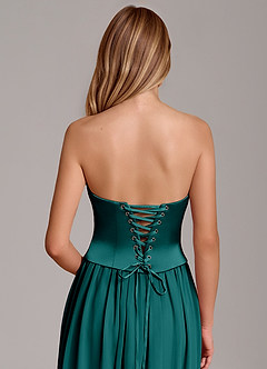 Azazie Cadence Bridesmaid Dresses Peacock A-Line Corset Stretch Satin Convertible Dress image6