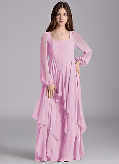 Azazie Clara Junior Candy Pink A-Line Blouson Chiffon Dress image5