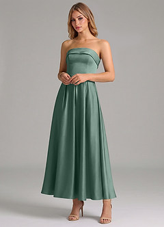 Azazie Lucienne Bridesmaid Dresses Eucalyptus A-Line Pleated Stretch Satin Dress image4