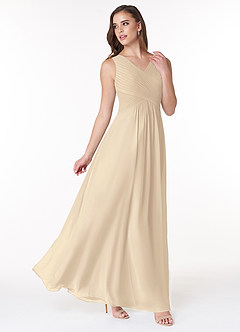 Azazie Flora Bridesmaid Dresses Champagne A-Line Pleated Chiffon Dress image4