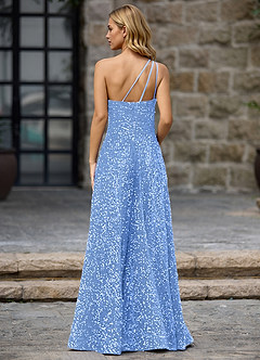 Opulent 스카이 블루 벨벳 스팽글 프롬 드레스 image6